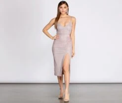 Windsor. Georgina Metallic Ruched Midi Dress -Specialtycookwareus 05001 0367 4