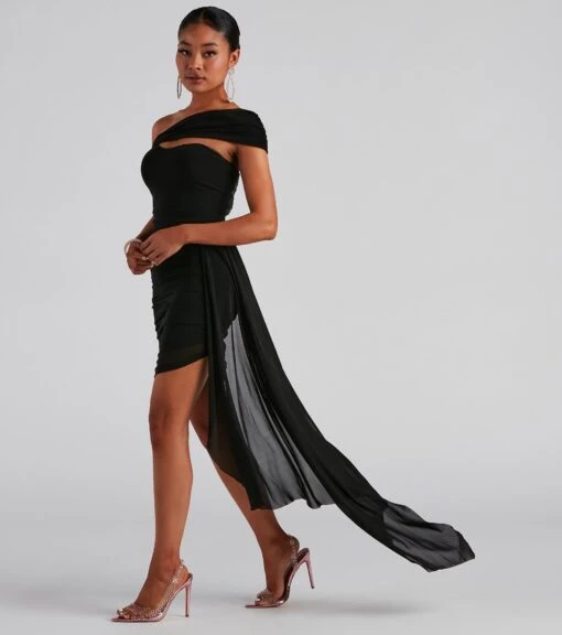 Windsor. Mylah Formal One-Shoulder Cascade Short Dress -Specialtycookwareus 05001 0948 4