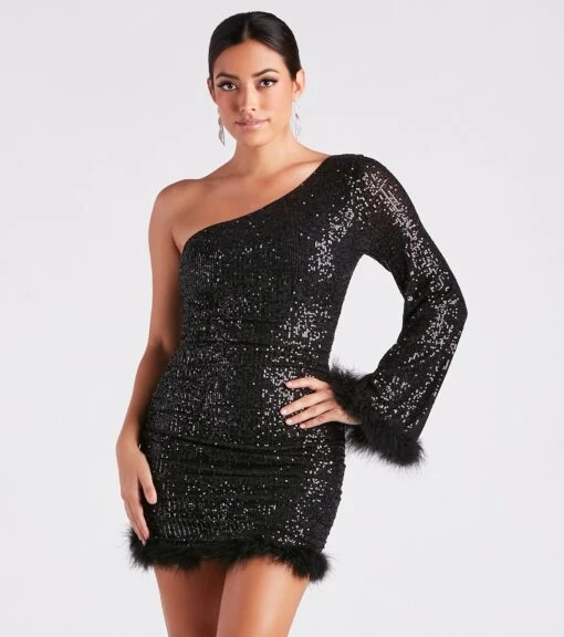 Windsor. Donna Sequin Feather Trim Party Dress -Specialtycookwareus 05001 1698 1