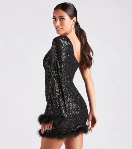 Windsor. Donna Sequin Feather Trim Party Dress -Specialtycookwareus 05001 1698 2