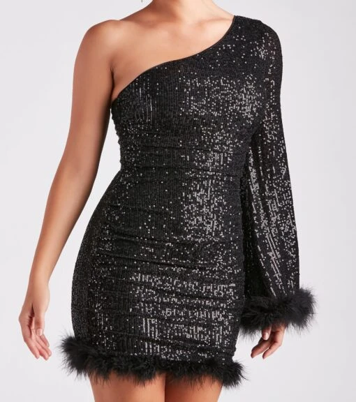 Windsor. Donna Sequin Feather Trim Party Dress -Specialtycookwareus 05001 1698 4