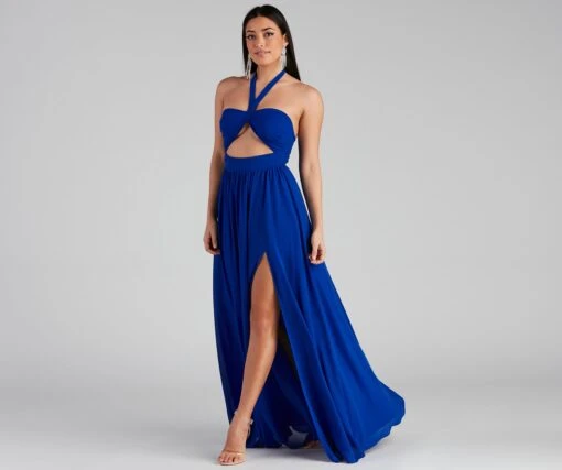 Windsor. Sonia Formal Halter Cutout Chiffon Long Dress -Specialtycookwareus 05002 2101 1