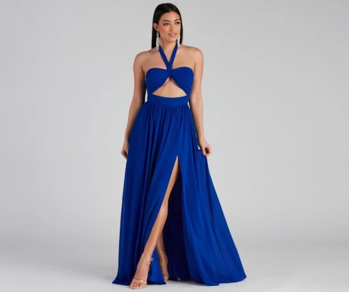 Windsor. Sonia Formal Halter Cutout Chiffon Long Dress -Specialtycookwareus 05002 2101 3