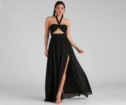 Windsor. Sonia Formal Halter Cutout Chiffon Long Dress -Specialtycookwareus 05002 2102 1