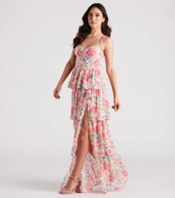 Windsor. Sheryl Formal Floral Chiffon Ruffle Dress -Specialtycookwareus 05002 7124 3 c02abb17 7a43 4674 bc33 82fc247049f4