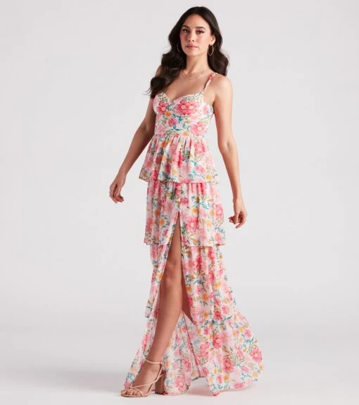 Windsor. Sheryl Formal Floral Chiffon Ruffle Dress -Specialtycookwareus 05002 7124 3 c02abb17 7a43 4674 bc33 82fc247049f4