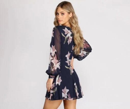 Windsor. Floral Chiffon Long Sleeve Skater Dress -Specialtycookwareus 05101 0192 2