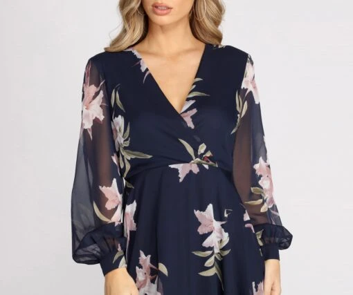 Windsor. Floral Chiffon Long Sleeve Skater Dress -Specialtycookwareus 05101 0192 3