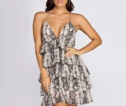 Windsor. Snake Print Ruffle Mini Dress -Specialtycookwareus 05101 0386 4