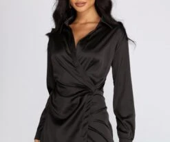 Windsor. Sleek Satin Wrap Shirt Dress -Specialtycookwareus 05101 0484 3 b771c28b a04c 4e90 833b f1edea078e1b