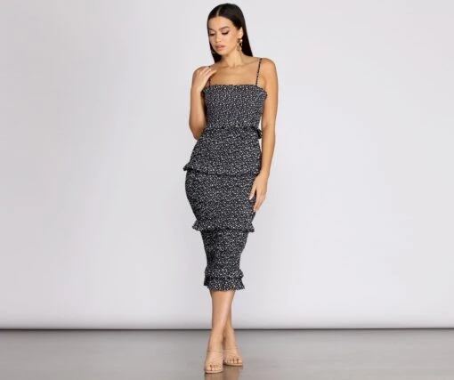 Windsor. Sweet & Smocked Ditsy Ruffle Midi Dress -Specialtycookwareus 05101 0501 1