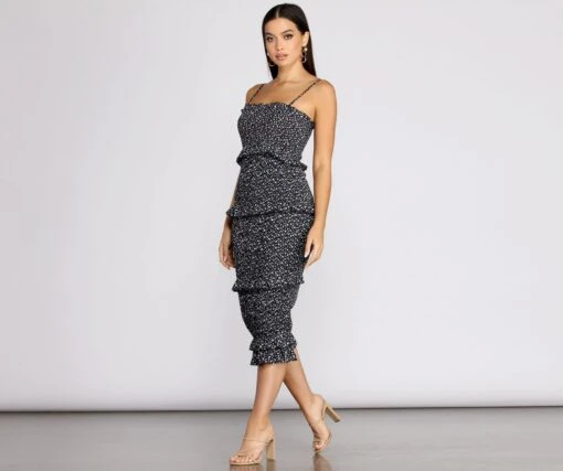 Windsor. Sweet & Smocked Ditsy Ruffle Midi Dress -Specialtycookwareus 05101 0501 4