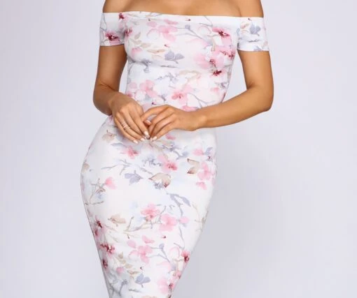 Windsor. Dreamy Petals Off Shoulder Midi Dress -Specialtycookwareus 05101 0661 1