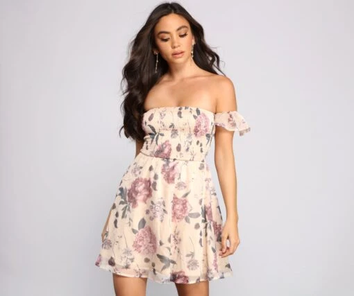 Windsor. Chic Floral Chiffon Off The Shoulder Mini Dress -Specialtycookwareus 05101 0675 1 71c513f1 4d58 4289 90a0 f013e2b6d400