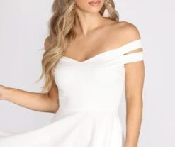 Windsor. Give It A Spin Off Shoulder Pleated Skater Dress -Specialtycookwareus 05101 0783 3 fcc35e9c 8a76 4bc7 ad3c 553cfadb9c8c
