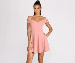 Windsor. Give It A Spin Off Shoulder Pleated Skater Dress -Specialtycookwareus 05101 0784 1 882396d1 9278 4dce 983b c51c3148aba5