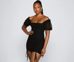 Windsor. Drawn In Puff Sleeve Ruched Mini Dress -Specialtycookwareus 05101 1123 4