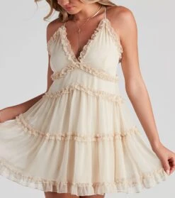 Windsor. Ruffle Party Chiffon V-Neck Babydoll Dress -Specialtycookwareus 05101 1465 2