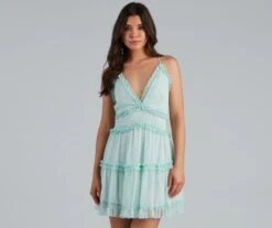 Windsor. Ruffle Party Chiffon V-Neck Babydoll Dress -Specialtycookwareus 05101 1468 1