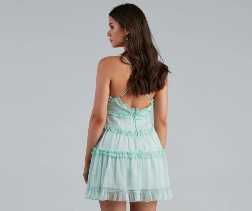 Windsor. Ruffle Party Chiffon V-Neck Babydoll Dress -Specialtycookwareus 05101 1468 2