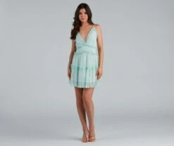 Windsor. Ruffle Party Chiffon V-Neck Babydoll Dress -Specialtycookwareus 05101 1468 3