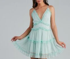 Windsor. Ruffle Party Chiffon V-Neck Babydoll Dress -Specialtycookwareus 05101 1468 4