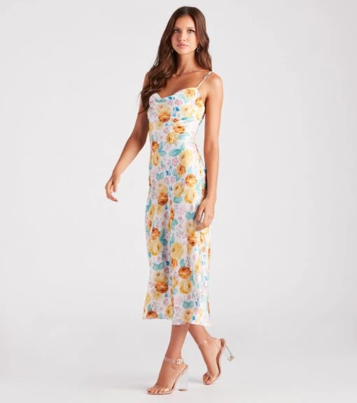 Windsor. Major Admiration Satin Floral Midi Dress -Specialtycookwareus 05101 2343 1