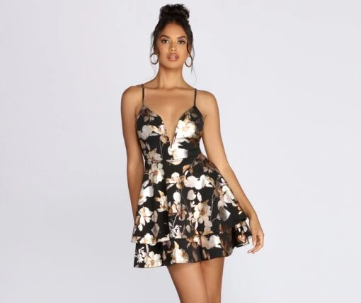Windsor. Mesmerizing Metallic Floral Skater Dress -Specialtycookwareus 05101 8656 1