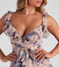 Windsor. Tropical Ruffled Chiffon Skater Dress -Specialtycookwareus 05102 0264 4
