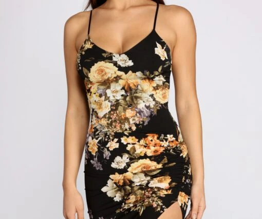 Windsor. Floral Asymmetric Ruched Midi Dress -Specialtycookwareus 05102 0333 3