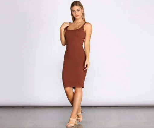 Windsor. Ribbed Knit Square Neck Midi Dress -Specialtycookwareus 05102 0349 1