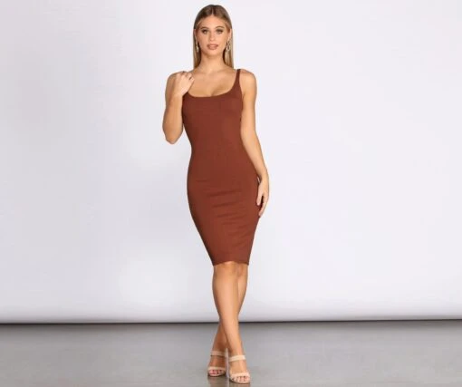 Windsor. Ribbed Knit Square Neck Midi Dress -Specialtycookwareus 05102 0349 4