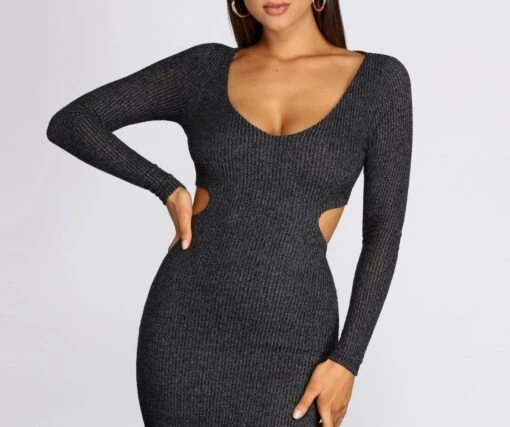 Windsor. Ribbed Knit Cut Out Midi Dress -Specialtycookwareus 05102 0361 4