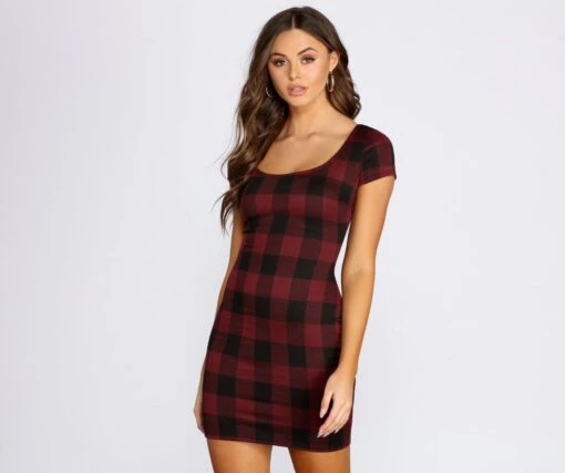 Windsor. Clad In Plaid Scoop Neck Mini Dress -Specialtycookwareus 05102 0378 1