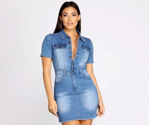Windsor. Button Up In Denim Frayed Dress -Specialtycookwareus 05102 0436 1 95f00006 e819 4ae0 b566 6de6a5423388