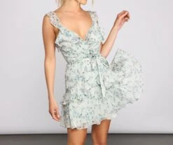 Windsor. Romantic Floral Ruffled Chiffon Skater Dress -Specialtycookwareus 05102 0454 3