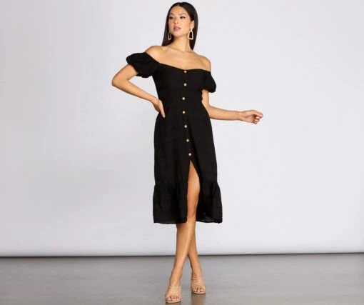 Windsor. Off The Shoulder Button Front Midi Dress -Specialtycookwareus 05102 0637 1 cc794c21 ed1b 4ac2 a0e0 48bbf989bdff