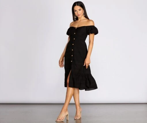 Windsor. Off The Shoulder Button Front Midi Dress -Specialtycookwareus 05102 0637 4 a8c6bf84 c7fb 4bbc 9830 7ec7a5174e32