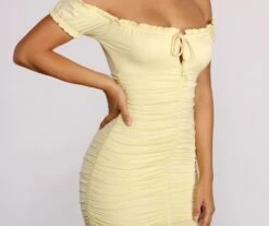 Windsor. Oh So Dainty Ruffle Trim Off Shoulder Ruched Mini Dress -Specialtycookwareus 05102 0659 3 ea624901 bf5f 45f1 b7ff 6b26439f15f0