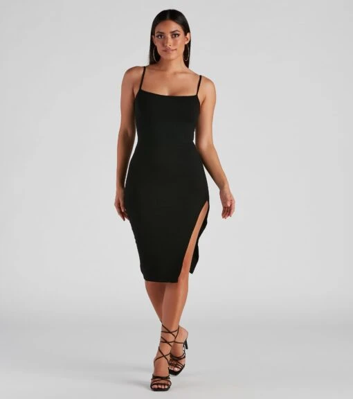 Windsor. Sleek Sleeveless Square Neck Ribbed Knit Midi Dress -Specialtycookwareus 05102 0706 1