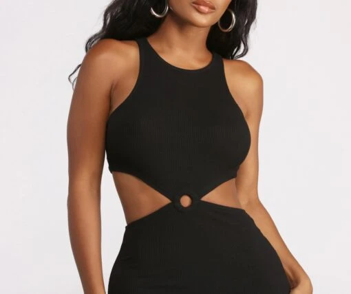 Windsor. Sleeveless Cut Out O-Ring Ribbed Mini Dress -Specialtycookwareus 05102 0722 3 d71610b9 4c70 4884 ae13 6f15b3dc4e89