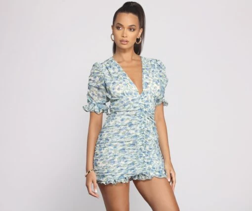 Windsor. Floral Persuasion Ruched Mini Dress -Specialtycookwareus 05102 0724 1