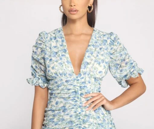 Windsor. Floral Persuasion Ruched Mini Dress -Specialtycookwareus 05102 0724 3