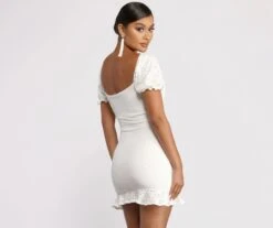 Windsor. Ruffled Eyelet Puff Sleeve Mini Dress -Specialtycookwareus 05102 0734 2