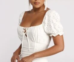 Windsor. Ruffled Eyelet Puff Sleeve Mini Dress -Specialtycookwareus 05102 0734 4
