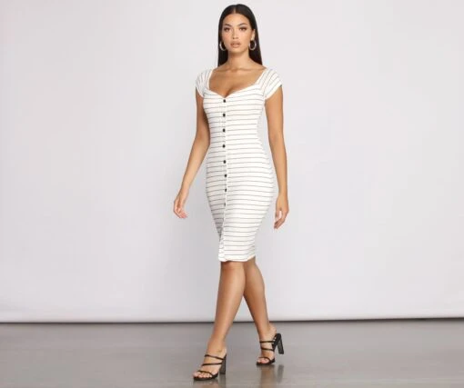 Windsor. Stripe It Down Ribbed Button Down Midi Dress -Specialtycookwareus 05102 0795 1