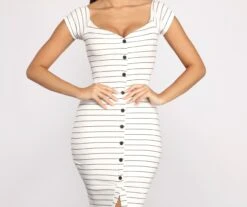 Windsor. Stripe It Down Ribbed Button Down Midi Dress -Specialtycookwareus 05102 0795 3