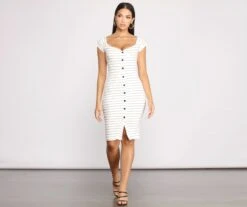 Windsor. Stripe It Down Ribbed Button Down Midi Dress -Specialtycookwareus 05102 0795 4