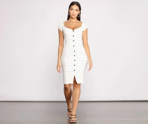 Windsor. Stripe It Down Ribbed Button Down Midi Dress -Specialtycookwareus 05102 0795 4