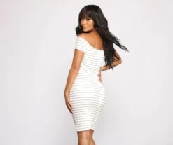 Windsor. Stripe It Down Ribbed Button Down Midi Dress -Specialtycookwareus 05102 0795 6